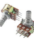 WH148 100K Potentiometers 6 Pin Dual Rotary Linear Potentiometers 15mm Shaft for Audio Volume Control Light Dimming