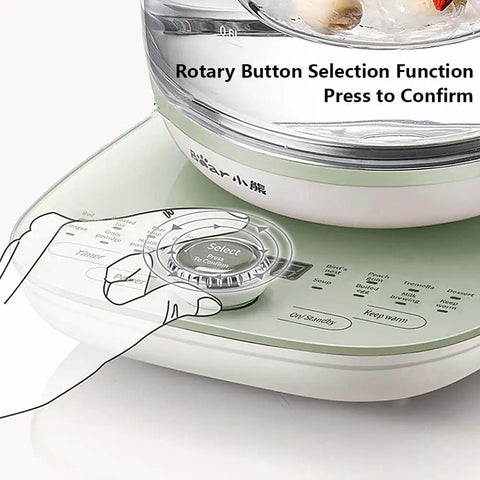Control panel of All In One Health Pot Electric Kettle With Infuser, Glass Kettle And Stew Pot, showing rotary button and settings