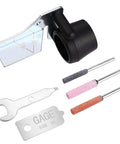 Chainsaw Sharpening Attachment Kit For Dremel And Rotary Tools With Universal Gardening Tool Attachment And Lawn Mower Sharpener, including alumina stones and angle guide.