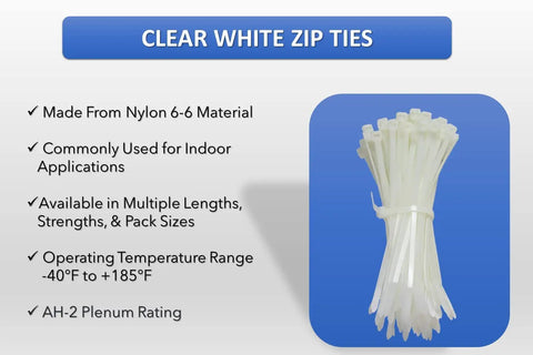 11 Inch White Nylon Zip Ties 1000 Pack 50 Lb Tensile Strength Self Locking Cable Ties For Indoor Outdoor Use Natural Nylon 6 6
