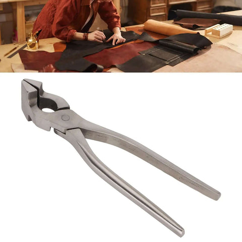 Leather Craft Flattening Pliers Stainless Steel Flat Pliers For Wallets Handbags And Belts on workbench with leather pieces