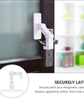 Kid Proof Door Lock For Cabinets And Refrigerators Easy To Use White Plastic Lever Lock That Keeps Curious Little Ones From Opening Cabinets Drawers Windows And More installed on door