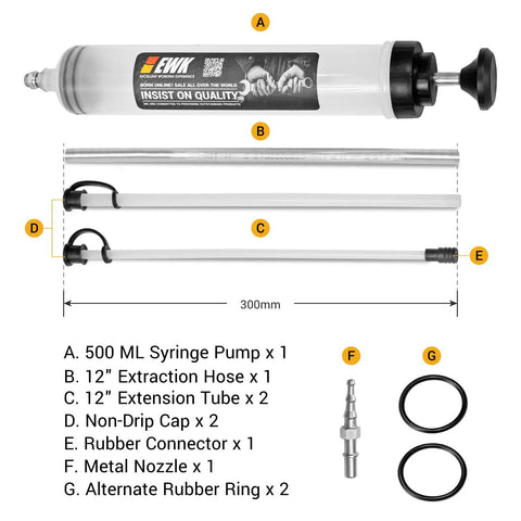 500cc Fluid Extractor Syringe With Hose Manual Oil Suction Pump for easy fluid extraction with accessories like hoses and nozzles.
