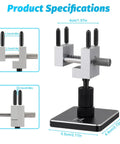2 In 1 Mini Table Top Vise Clamp For Gundam Model Building And Jewelry Repair Portable 360 Degree Rotatable Vise With 0 To 1.37 Inch Clamping Range Aluminum Alloy Ball Base Handy Pro Grade DIY Tool For Hobbyists showing dimensions and design.