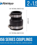 Flexible PVC Reducing Pipe Coupling 2 Inch To One And A Half Inch For Cast Iron And Plastic Plumbing Connections Two Pack With Easy Install And Leak Proof Fit And Fifty Year Service Life black 2 x 1.5 in coupling with clamps