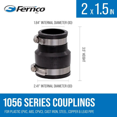 Flexible PVC Reducing Pipe Coupling 2 Inch To One And A Half Inch For Cast Iron And Plastic Plumbing Connections Two Pack With Easy Install And Leak Proof Fit And Fifty Year Service Life black 2 x 1.5 in coupling with clamps