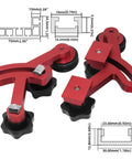 Heavy Duty Bearing Roller Featherboard Featuring An Angled Pulley Track To Stop Kickback Cold showing red aluminum parts and dimensions