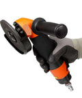Rugged 4 Inch Pneumatic Angle Grinder And Demolition Grinding Machine Smooth Air Powered Workshop Workhorse in hand, designed for metal cutting.