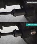 Air Powered Truck Anchor Pin Bushing Kit With Long And Short Driver Sets Two Piece Fits One Three Eighths Inch Anchor Bushings Eleven Point Five Inch Drive Pneumatic Bushing Driver For Easy Removal And Installation before and after installation view