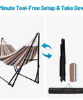 Portable Hammock With Stand For Outdoor And Indoor Use Foldable And Fabric Tension Adjustable No Tools Needed
