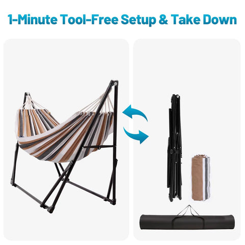 Portable Hammock With Stand For Outdoor And Indoor Use Foldable And Fabric Tension Adjustable No Tools Needed