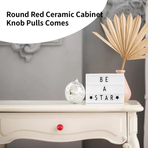 Fire Red Mini Round Cabinet Knobs And Drawer Pulls Set Of 10 With Mounting Screws Electroplated Ceramic Handles For Kitchen Cupboards on white cabinet.