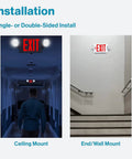 LED Exit Signs With Emergency Lights Double Sided Adjustable Emergency Combo Light With Backup Battery ceiling and wall mount