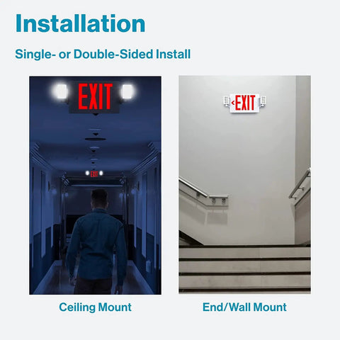 LED Exit Signs With Emergency Lights Double Sided Adjustable Emergency Combo Light With Backup Battery ceiling and wall mount