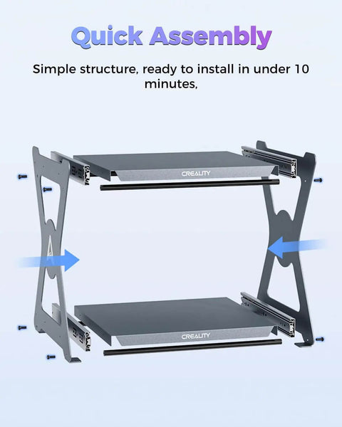 Rock Solid CFS Workstand for 3D Printing with dual layer pull out design and 15 kg load capacity, side view of assembly structure.