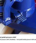 Close-up of foot pedal pressure relief valve on Heavy Duty Manual Pallet Truck Slams 8 Ton Loads With Rock Solid Hydraulic Power.