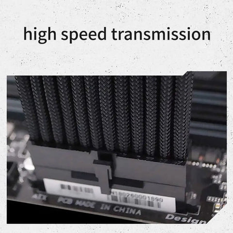 Heavy Duty 18AWG Sleeved Power Cable Extension Cord Set With 24Pin Motherboard Pcie Gpu And Cpu Connectors close-up on braided design