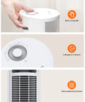 Indoor Space Heater 1500W That Cranks Out Heat Fast With PTC Ceramic Heating, top view with controls and handle, white.