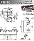 Heavy Duty Stainless Steel Door Hinges for Distribution Boxes and Switchgear Rust Proof Industrial Grade Hardware CL138-1C dimensions and design.