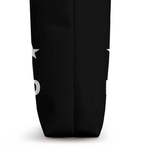 Side view of the Dragon Boat Tote Bag For Paddlers And Crews Festival Race Gear Paddling Training Accessory, black with white print.