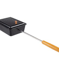 Black Campfire Popcorn Popper For Open Flame Cooking With Nonstick Finish And Extended Handle for easy popping over a fire.