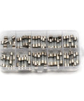 Assorted Glass Tube Fuses Kit 5x20mm Quick Blow 0.2A To 30A 250V Fast Blow Set in mold case with clear compartments