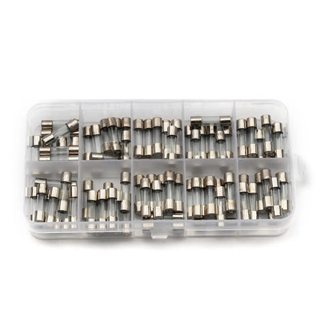 Assorted Glass Tube Fuses Kit 5x20mm Quick Blow 0.2A To 30A 250V Fast Blow Set in mold case with clear compartments