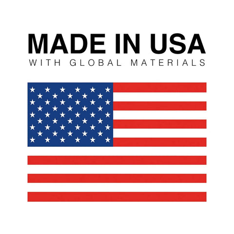Made in USA label with American flag graphic and text 'With Global Materials' on N95 Disposable Respirator Mask Made In USA Super Comfy Fit.