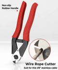 Red-handled wire cutter for One Eighth Inch T316 Stainless Steel Aircraft Cable For Deck Railing, cutting feature shown