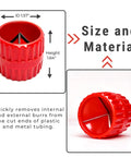 Six Blade Deburring Reamer Tool For Pipes Three Sixteenths To One And A Half Inch shown with size dimensions and usage details