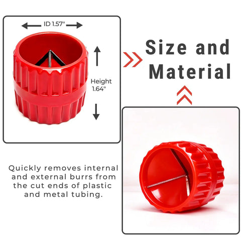 Six Blade Deburring Reamer Tool For Pipes Three Sixteenths To One And A Half Inch shown with size dimensions and usage details