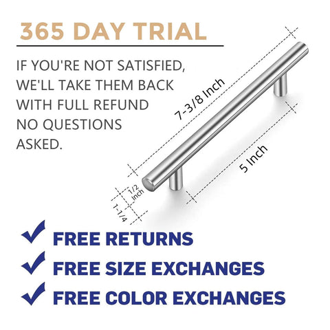 30 Pack Brushed Nickel Cabinet Pulls 7-3/8 Inch Long Stainless Steel Kitchen Drawer Handles With 5 Inch Center Hole, warranty details.