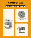 Cam Locks For Furniture 20 Pack 15 X 9.5 Mm Heavy Duty Eccentric Wheel Fasteners Detailed Size View