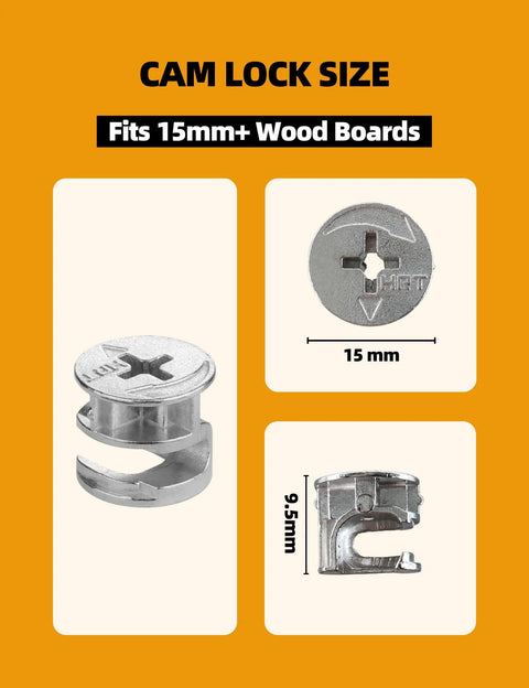 Cam Locks For Furniture 20 Pack 15 X 9.5 Mm Heavy Duty Eccentric Wheel Fasteners Detailed Size View