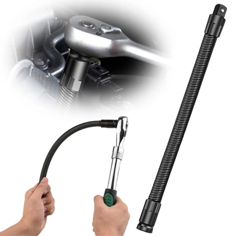 Half Inch Flexible Shaft Extension Extender For Tight Spaces Reach Bar and ratchet shown in automotive use