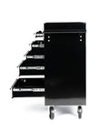 Side view of 7 Drawer Heavy Duty Rolling Tool Chest Cabinet With Locking Storage For Garage And Workshop Black Durable Steel Build