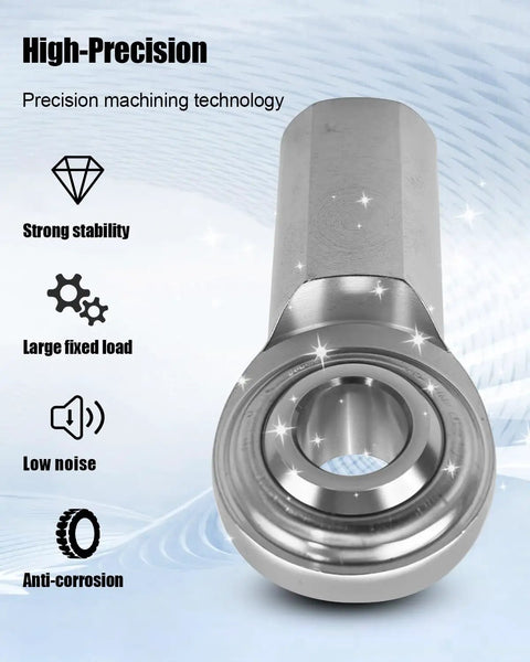 Stainless Steel Rod End Bearing Heim Joint 1/2 x 1/2-20 RH Female Thread, close-up of threaded metal joint