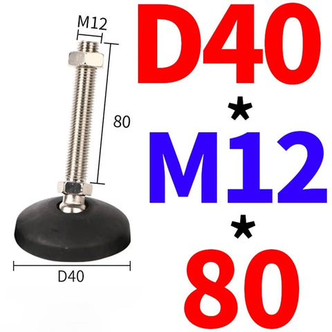 Adjustable Leveling Feet Made From Nylon And Stainless Steel For Durability And Corrosion Resistance, Heavy Duty Base Options 40 50 60mm, M8 M10 M12 Threads, 50 80 100 150mm Bolt Lengths, Easy Height Tuning For Furniture And Equipment. D40 M12 80mm leveling foot with stainless steel screw