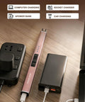 Electric USB Lighter For Candles And Outdoor Camping Rechargeable Arc Lighter with charging options on table