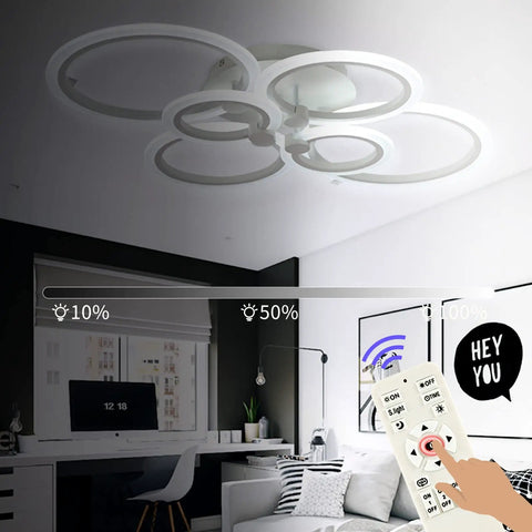 Six Ring LED Ceiling Light With Remote Dimmable 3000K 4000K 6500K Adjustable 31.4 Inch Flush Mount in modern living room