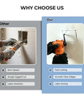 Comparison of two tools cutting drywall, highlighting advantages of Jab Saw Blades For Drywall And Carton Universal Oscillating Multi Tool