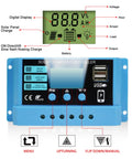 30A PWM Solar Charge Controller For 12V/24V Systems With LCD Display and Dual USB 5V Output