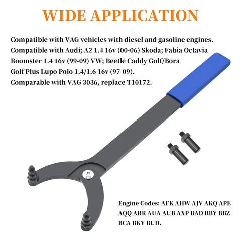 Pro Grade Timing Belt Change Tool Kit For Camshaft Locking And Pulley Assembly VAG 3036 T10172, wrench with bolts