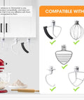 Four Pack Stand Mixer Attachment Organizer For KitchenAid Accessories With Flex Edge Beater Flat Beater Dough Hooks And Wire Whip Universal Holder Rack For Grab And Go Access And Kitchen Counter Space installed on wall with hooks