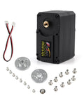 Beefy 30Kg-Cm 12V Servo Motor With Magnetic Encoder And Position Feedback, TTL Control, screws, and connectors shown
