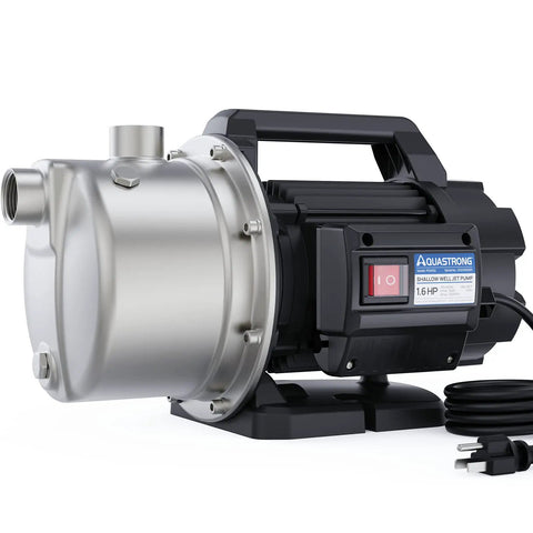 115V Shallow Well Garden Pump Workhorse Heavy Duty Stainless Steel Water Transfer Pump With 1320 GPH Flow 1.6 HP Portable Unit