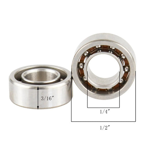 Ten Piece R188 Deep Groove Ball Bearings With Nylon Cages And C3 Clearance optimized for fidget spinners, 1/4 inch inner diameter.