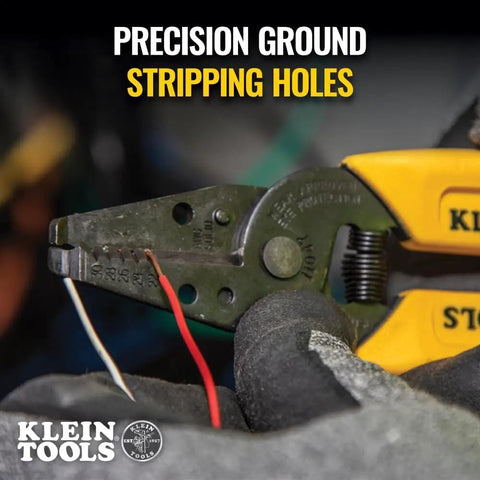 Compact Lightweight Wire Stripper And Cutter For Stranded And Solid Wires 10 To 20 AWG with yellow handles stripping wire