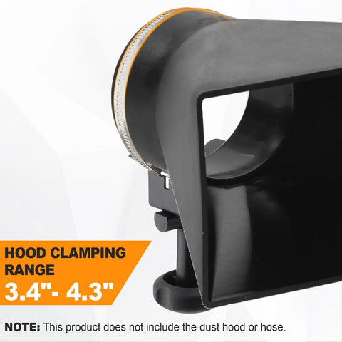 Solid Carbon Steel Lathe Dust Hood Bracket Stand For Woodturning with 3.4"-4.3" clamping range and adjustable mounting detail.