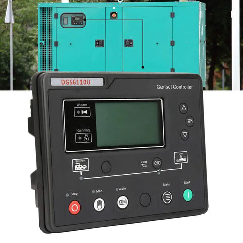 Electronic Generator Controller Module With LCD Display AMF Function Auto Transfer Switch Eight Language Support Load Test Key No Fuss Backlit Display For Smooth Utility To Generator Power Transfer, black plastic genset controller